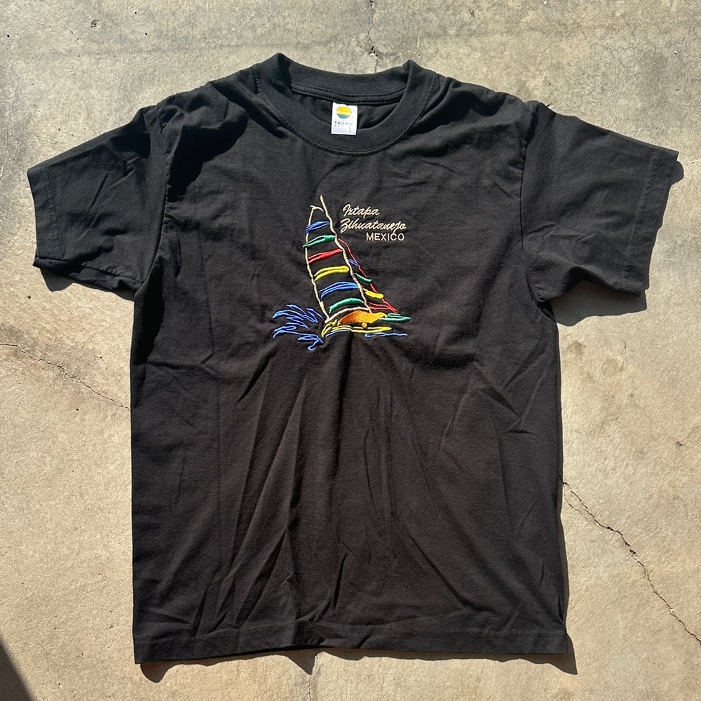 Black Caribbean Sailing Embroidery t shirt